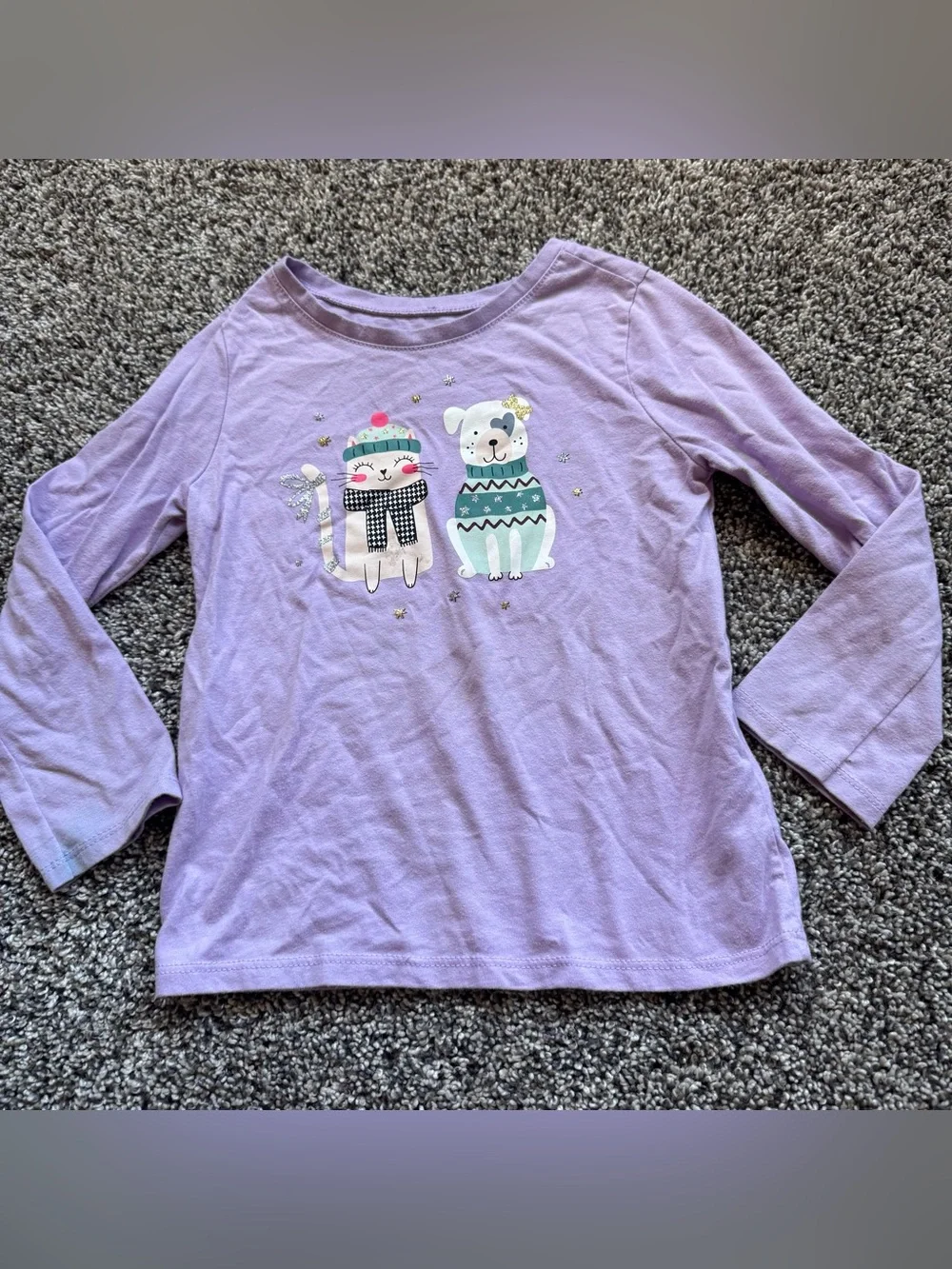 Kids Purple Cat And Dog Set - Long Sleeve Top & Pants